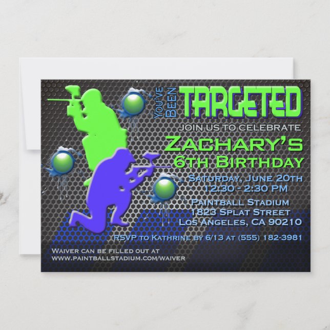 Invitation d'anniversaire du Paintball du garçon (Devant)
