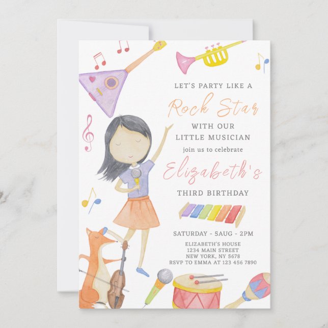 Invitation d'anniversaire du petit musicien (Devant)