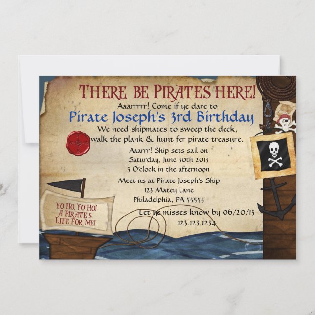Invitation d'anniversaire du Pirate (Devant)