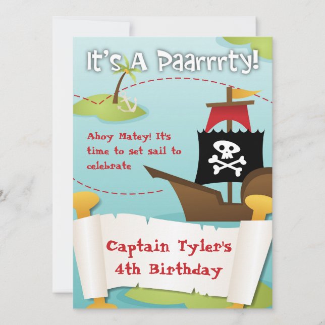 Invitation d'anniversaire du Pirate (Devant)
