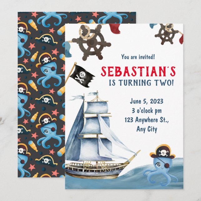 Invitation d'anniversaire du pirate (Devant / Derrière)