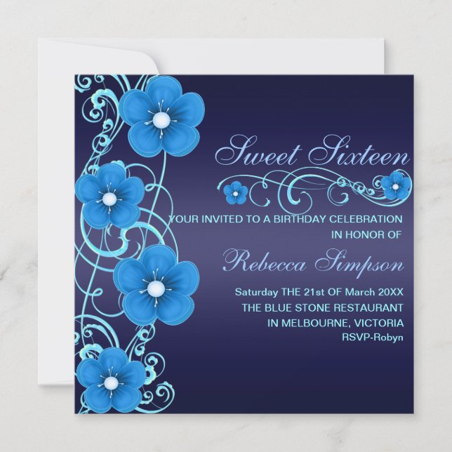 Invitation d'anniversaire du remous Sweet16 fleur (Devant)