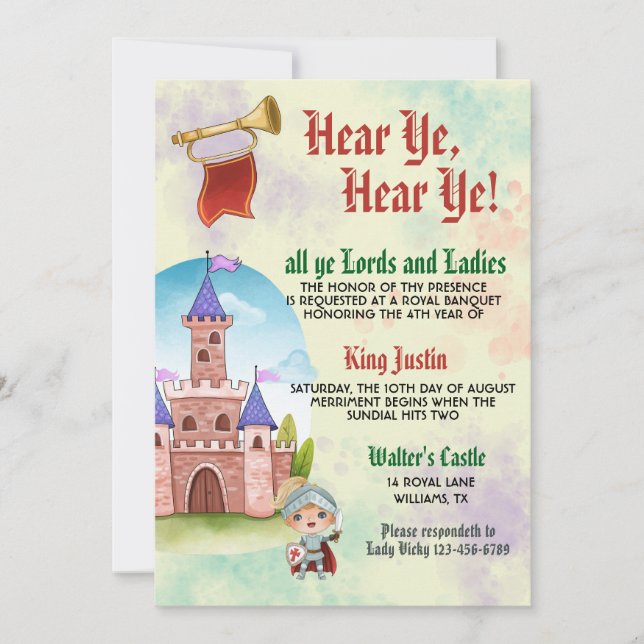 Invitation d'anniversaire du roi de la Renaissance (Devant)