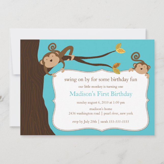 Invitation d'anniversaire du singe Safari (Devant)