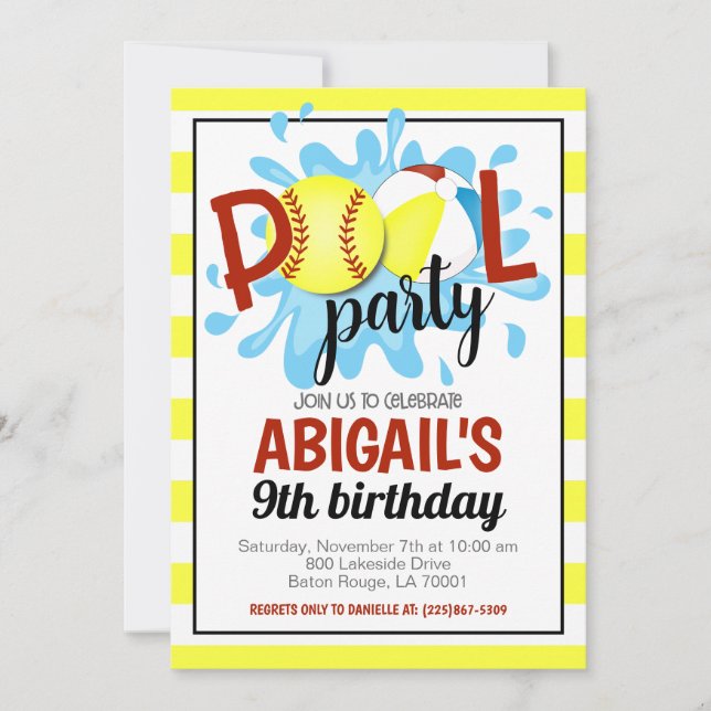 Invitation d'anniversaire du softball Pool (Devant)
