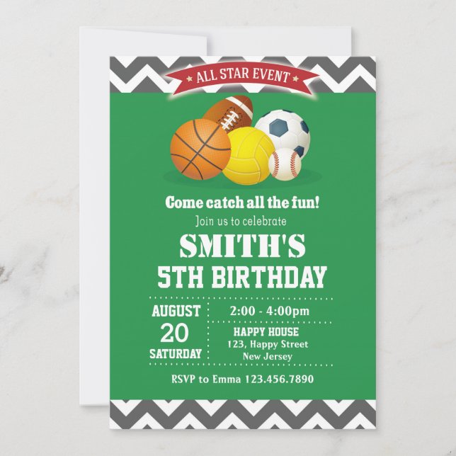 Invitation d'anniversaire du sport (Devant)