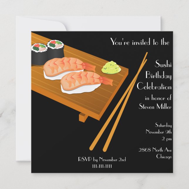 Invitation d'anniversaire du Sushi noir (Devant)