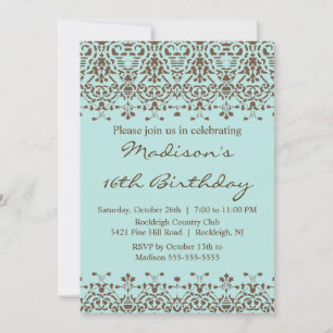 Invitation d'anniversaire du Sweet sixteen Blue Da