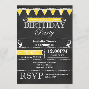 Invitation d'anniversaire du tableau noir jaune