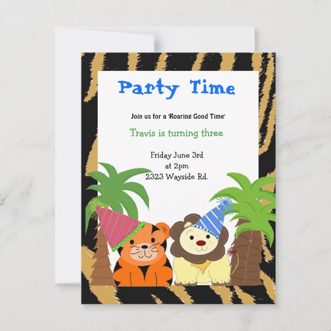 Invitation d'anniversaire du tigre et du lion (Devant)