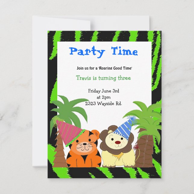 Invitation d'anniversaire du tigre et du lion (Devant)