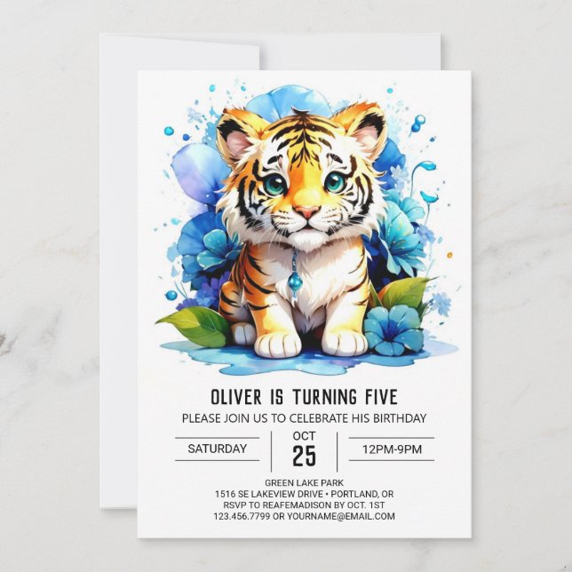 Invitation d'anniversaire du tigre Wild One (Devant)