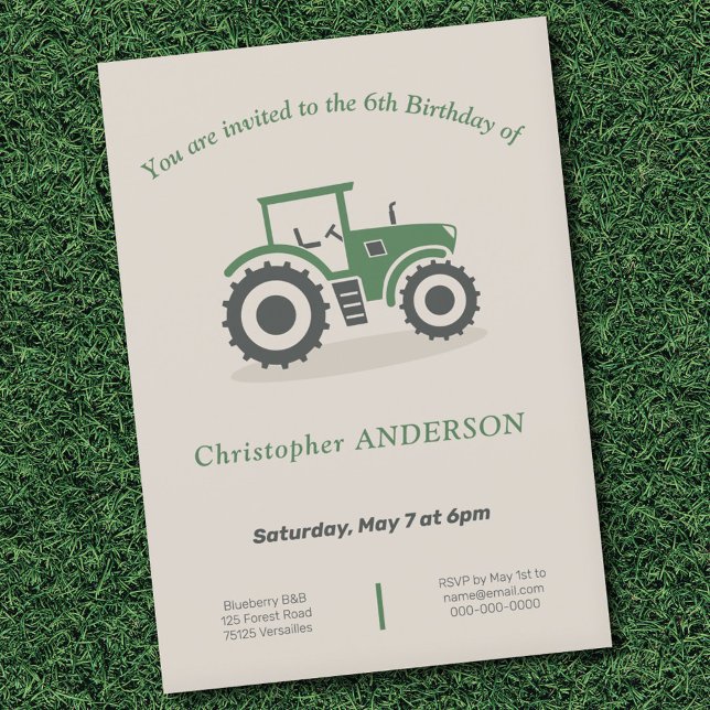 Invitation d'anniversaire du tracteur agricole (Farm Tractor Birthday Invitation)