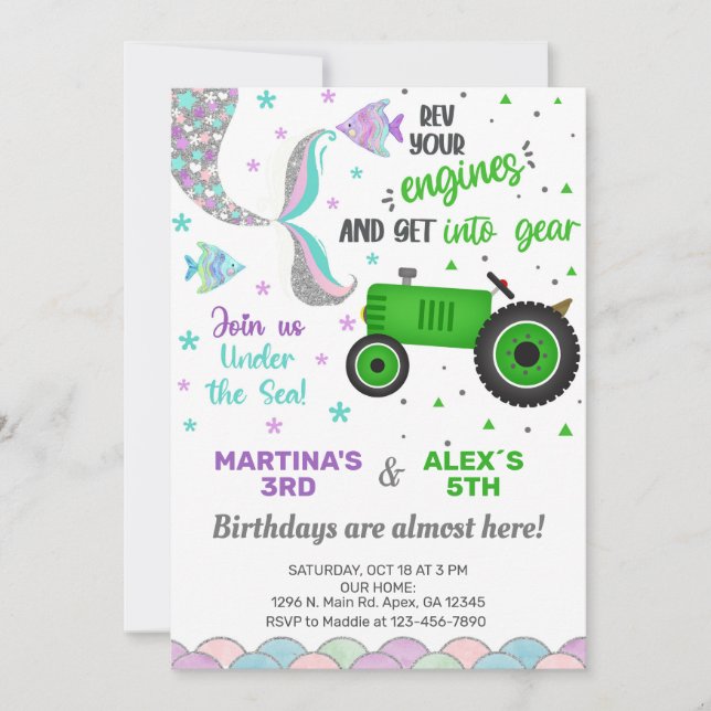 Invitation d'anniversaire du tracteur et de la sir (Devant)