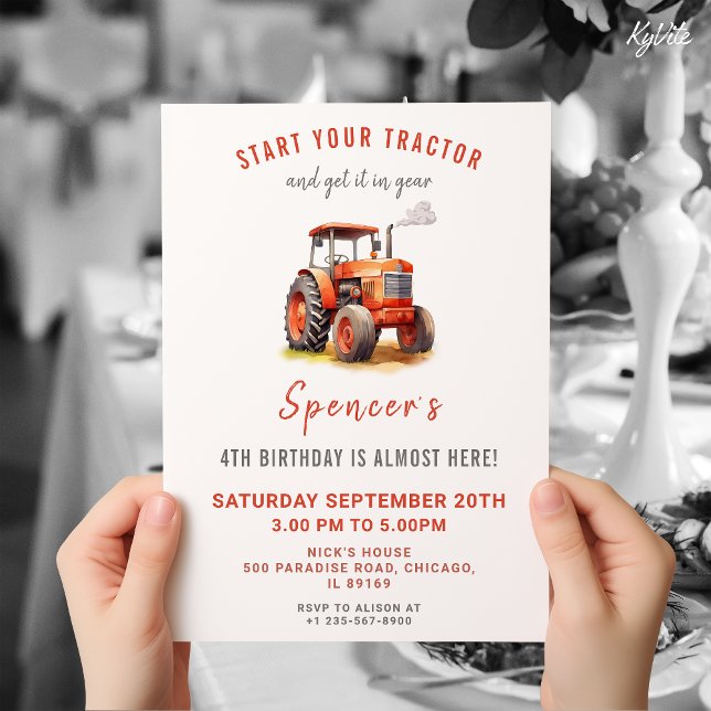 Invitation d'anniversaire du tracteur rouge (Créateur téléchargé)