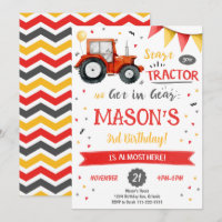 Invitation d'anniversaire du tracteur rouge