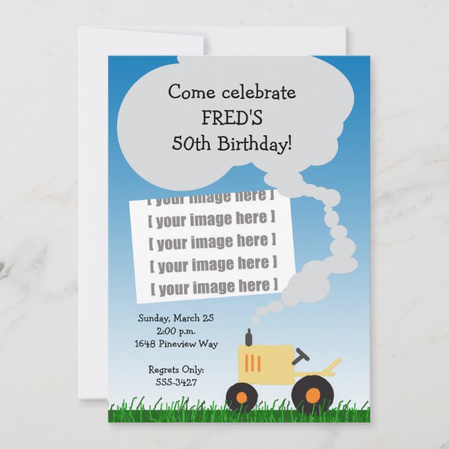 Invitation d'anniversaire du tracteur : Tracteur j (Devant)
