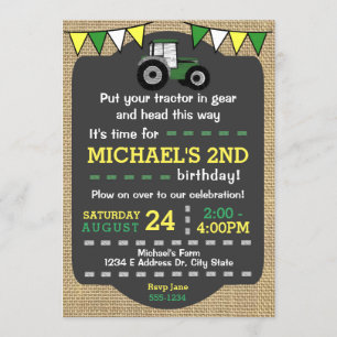 Invitation d'anniversaire du tracteur, tracteur ve