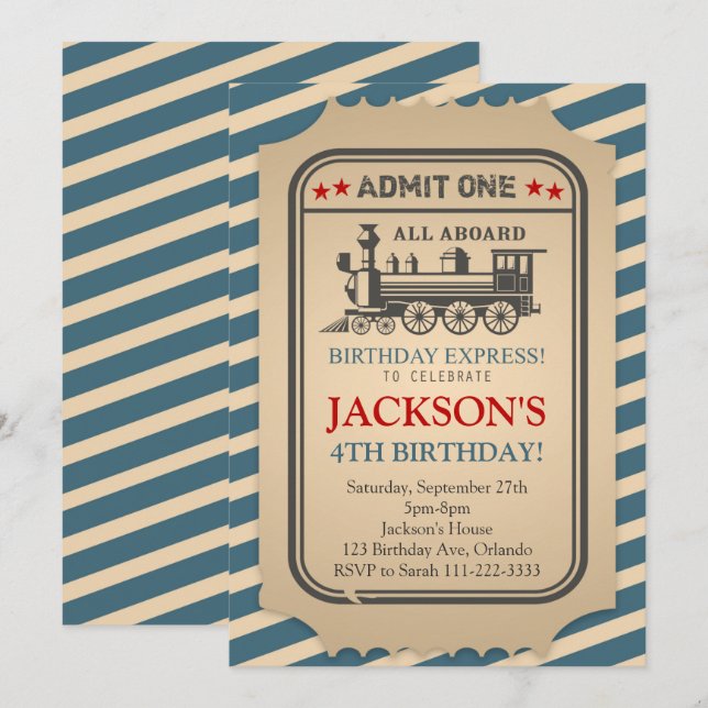 Invitation d'anniversaire du train vintage (Devant / Derrière)