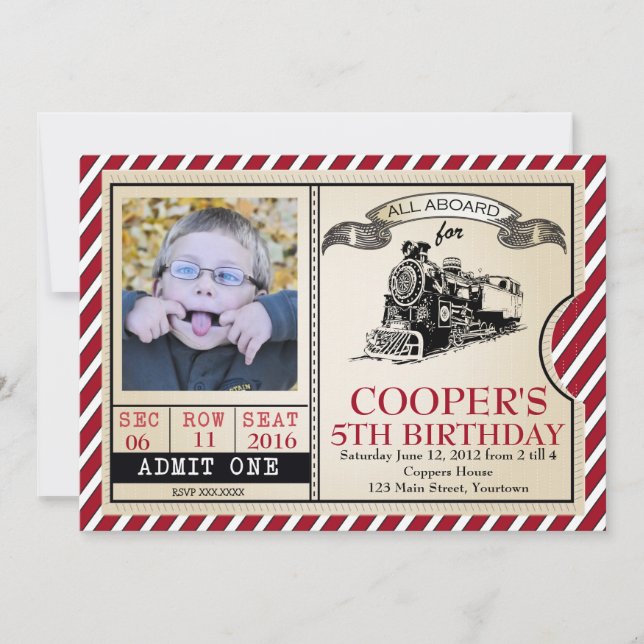 Invitation d'anniversaire du train vintage (Devant)
