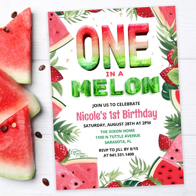 Invitation d'anniversaire d'un an de pastèque Une  (Créateur téléchargé)
