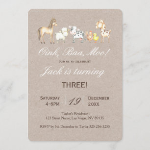 Invitation d'anniversaire d'un animal de ferme