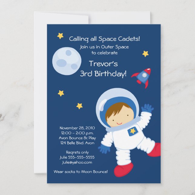Invitation d'anniversaire d'un astronaute hors de  (Devant)