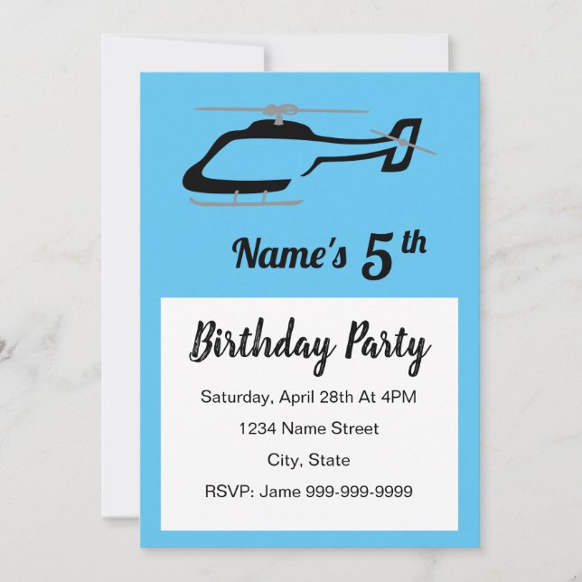 Invitation d'anniversaire d'un hélicoptère (Devant)