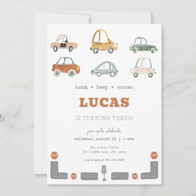 Invitation d'anniversaire d'un véhicule de transpo (Devant)
