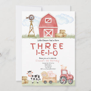 Invitation d'anniversaire d'une ferme de trois-I-E