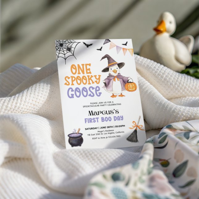 Invitation d'anniversaire d'une oie Éffrayante (Editable One Spooky Goose Birthday Invitation, Halloween Goose First Birthday Invite, Spooky One Boy)