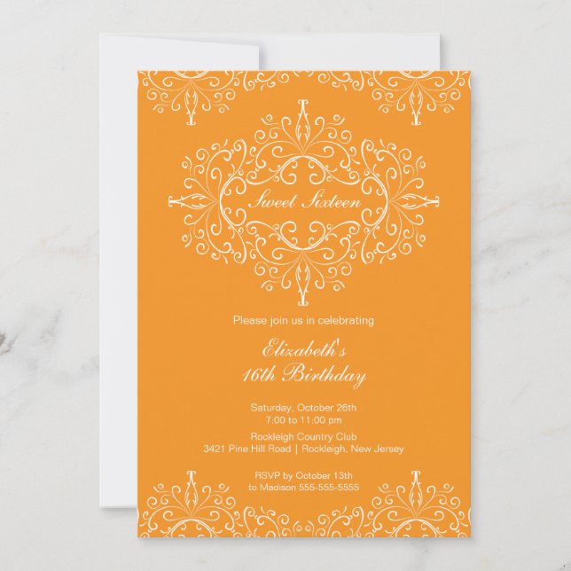 Invitation d'anniversaire Eegant Orange Sweet sixt (Devant)