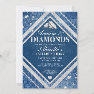 Invitation d'anniversaire Elégant Denim et Diamant