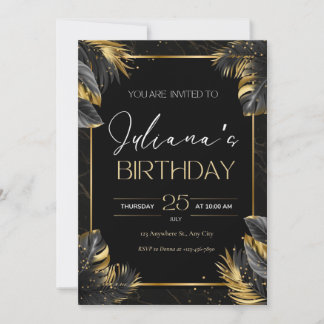 Invitation d'Anniversaire Elegant Noir et Or