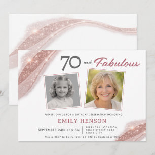 Invitation d'anniversaire élégante 70 ans et rose 