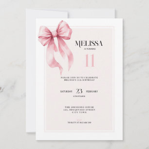 Invitation d'anniversaire élégante avec nœud rose 