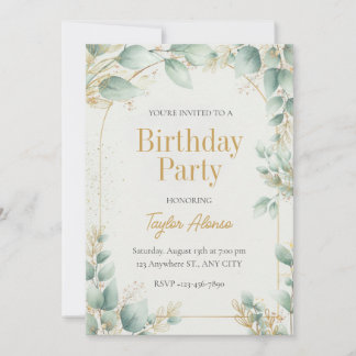 Invitation d'anniversaire élégante avec verdure et