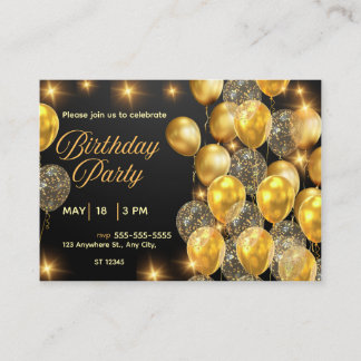 Invitation d'anniversaire élégante noire et or