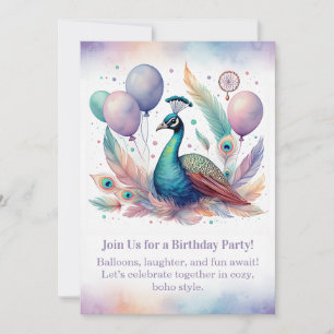 Invitation d'anniversaire élégante Paon Bohème