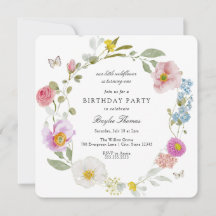 Invitation d'anniversaire élégante papillon floral