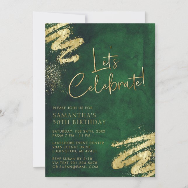 Invitation d'anniversaire Emerald Green et Gold (Devant)