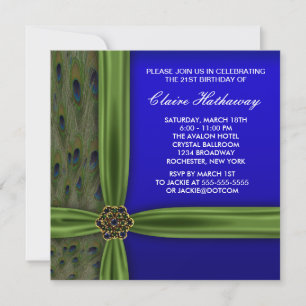 Invitation d'anniversaire Emeraude Paon