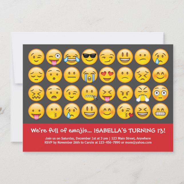 Invitation d'anniversaire Emoji (Devant)