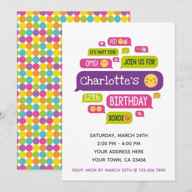 Invitation d'anniversaire Emoji (Devant / Derrière)
