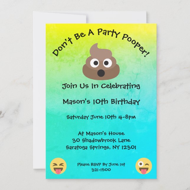 Invitation d'anniversaire Emoji Trouble Fête (Devant)