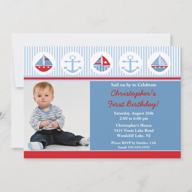 Invitation d'anniversaire en bateau à voile (Devant)
