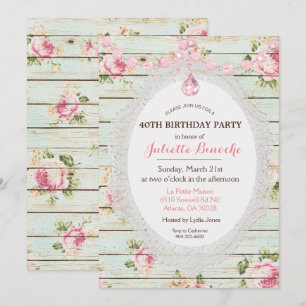 Invitation d'anniversaire en bois floral shabby ch