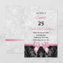 Invitation d'anniversaire en dentelle et damas