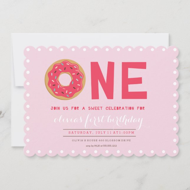 INVITATION D'ANNIVERSAIRE EN DONUT ROSE (Devant)