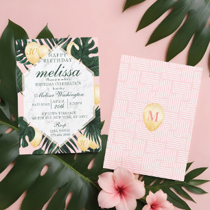 Invitation d'anniversaire en marbre de feuilles tr